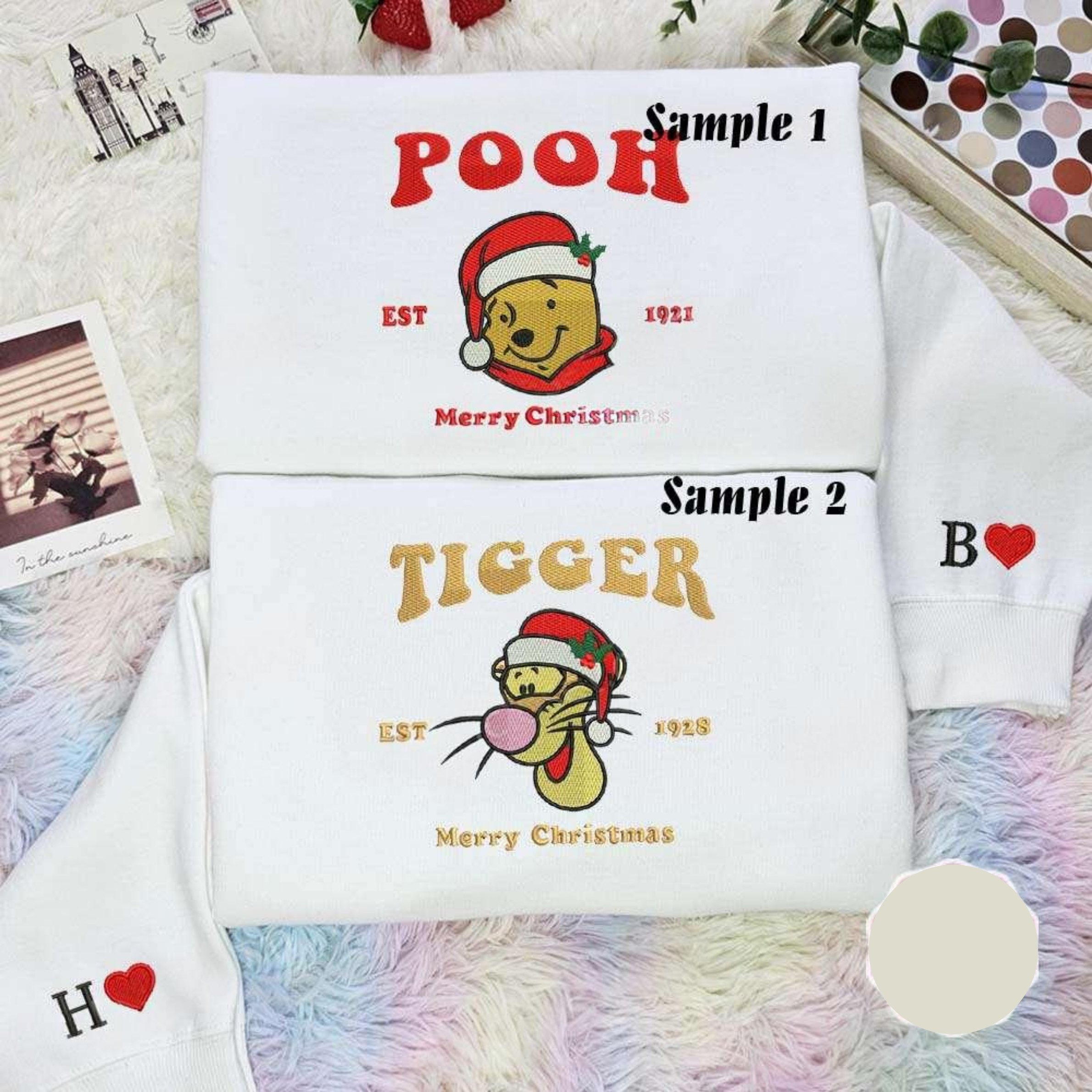 Pooh And Tigger Santa Hat Disney Winnie The Pooh Christmas Embroidered Couples Shirts
