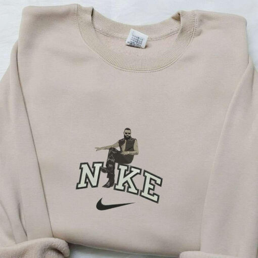Post Malone Sitting On Nike Logo Embroidered Shirt Celebrity Embroidered Hoodie Nike Inpsired Embroidered Sweatshirt