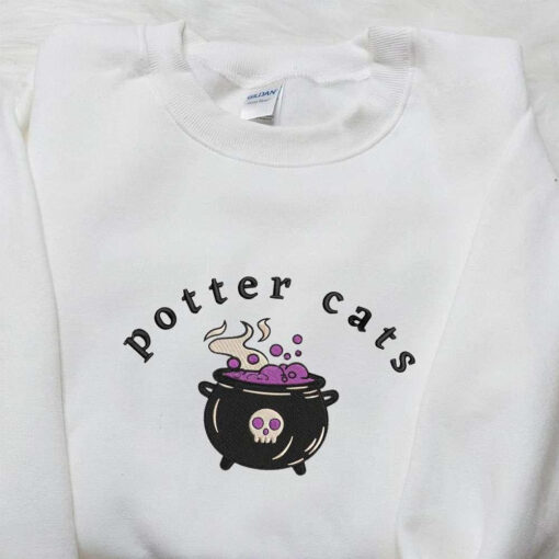 Potter Cats Halloween Embroidered Shirt Spooky Halloween Embroidered Shirt Best Gifts for Family