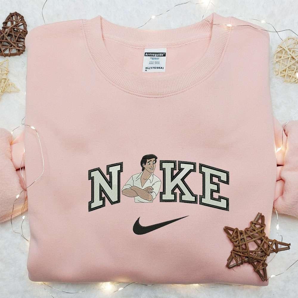 Prince Eric X Nike Cartoon Embroidered Shirt The Little Mermaid Embroidered Shirt Nike Inspired Embroidered Shirt