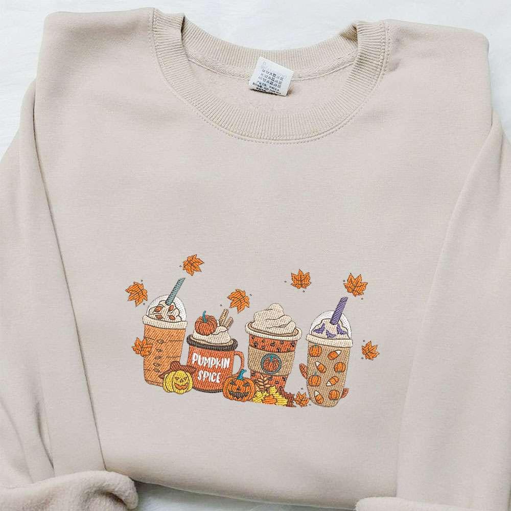 Pumpkin Coffee Latte Embroidered Shirt Halloween Embroidered T shirt Best Halloween Gift Ideas For Family