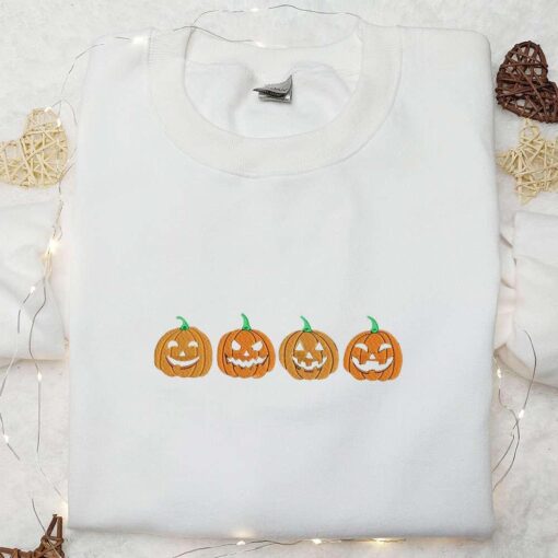 Pumpkin Creepy Smile Embroidered Shirt Halloween Embroidered Shirt Best Gifts for Family