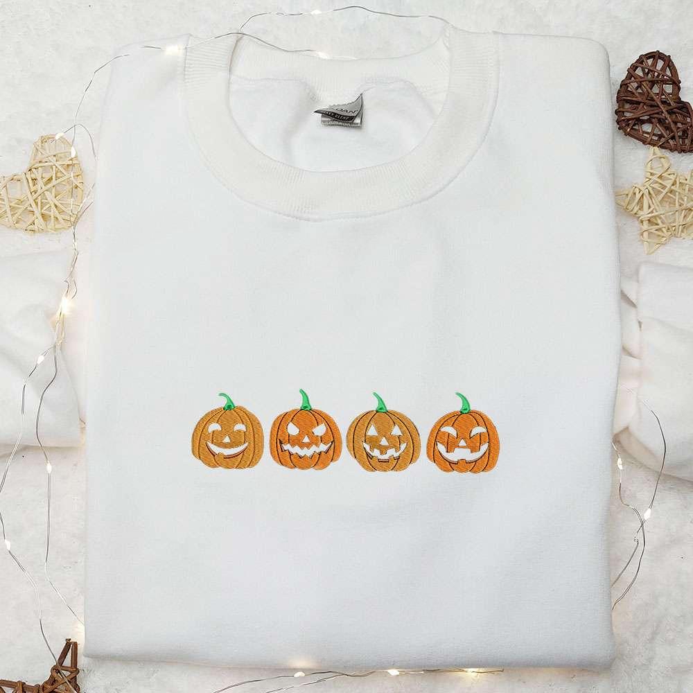 Pumpkin Creepy Smile Embroidered Shirt Halloween Embroidered Shirt Best Gifts for Family