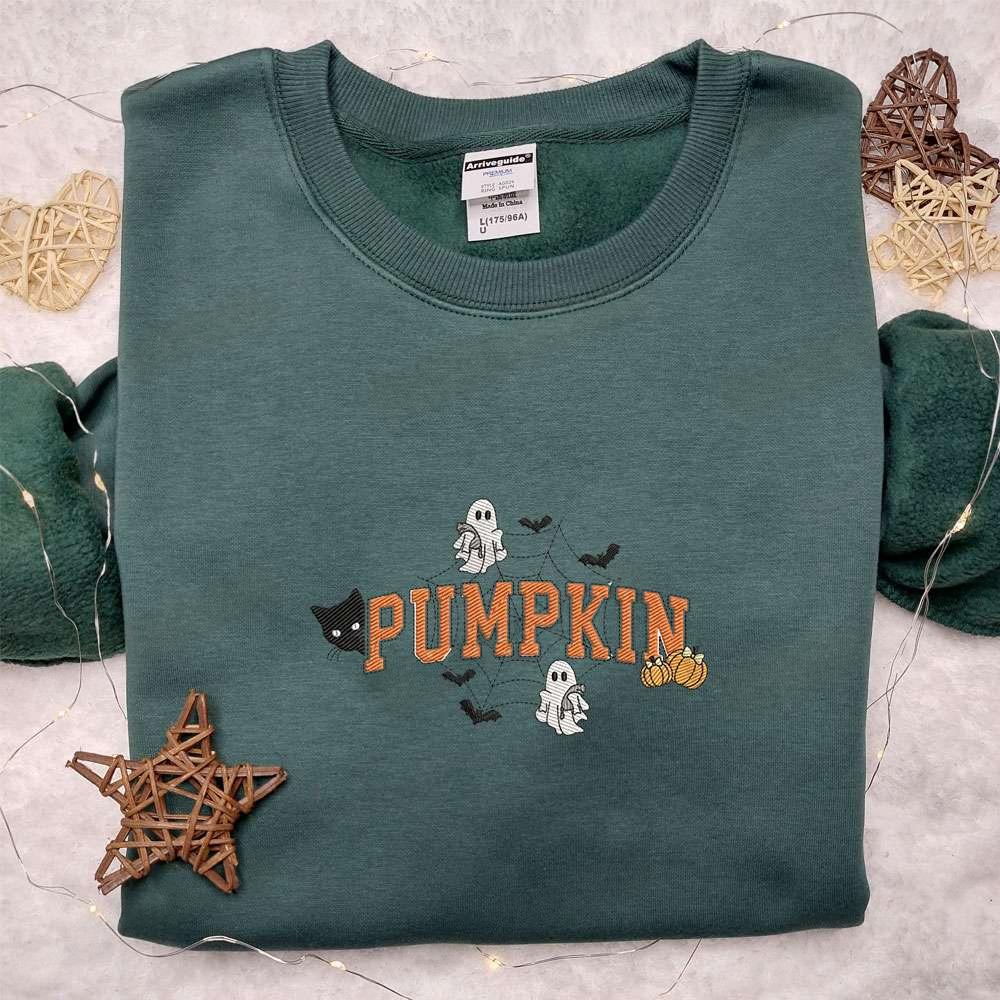 Pumpkin Ghost Spiderweb Halloween Embroidered Shirt