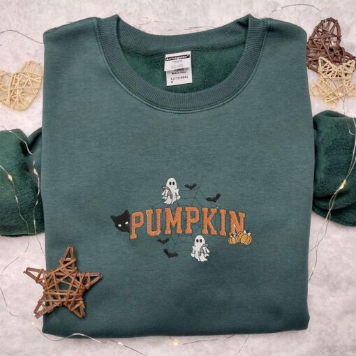 Pumpkin Ghost Spiderweb Halloween Embroidered Shirt