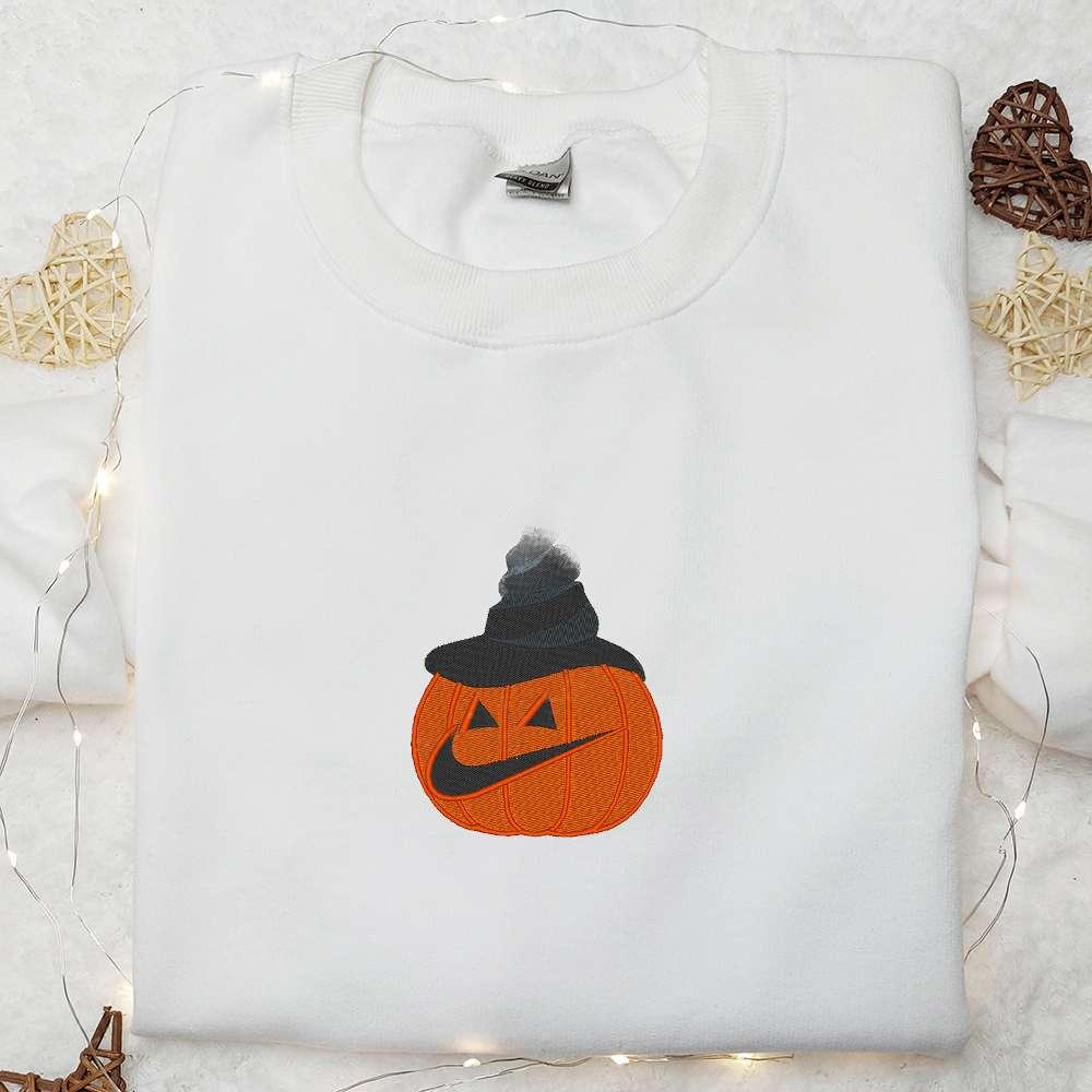 Pumpkin Ghost x Nike Embroidered Hoodie Nike Inspired Embroidered Shirt Best Halloween Gift Ideas