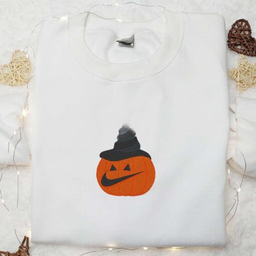 Pumpkin Ghost x Nike Embroidered Hoodie Nike Inspired Embroidered Shirt Best Halloween Gift Ideas