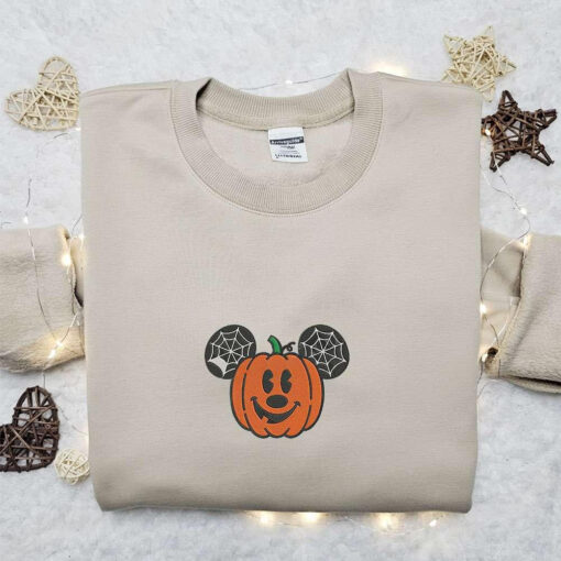 Pumpkin Mickey Mouse Embroidered Sweatshirt Disney Characters Embroidered Hoodie Best Halloween Gift Ideas