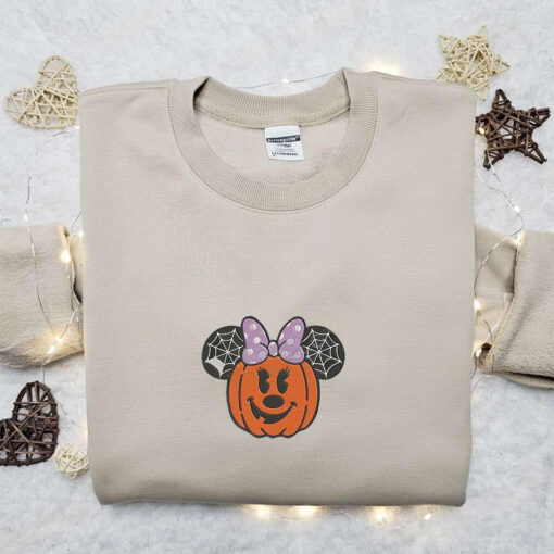 Pumpkin Minnie Mouse Embroidered Sweatshirt Disney Characters Embroidered Hoodie Best Halloween Gift Ideas