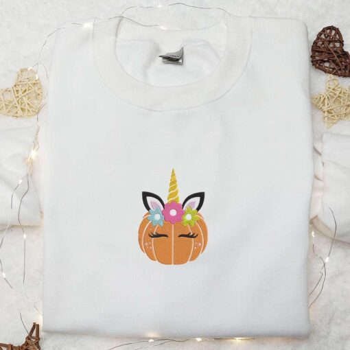 Pumpkin Unicorn Embroidered T shirt Halloween Embroidered Shirt Best Halloween Gift Ideas