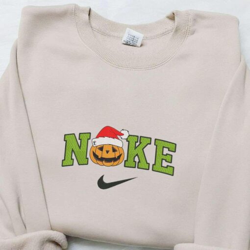 Pumpkin With Christmas Hat x Nike Embroidered Sweatshirt Cartoon Christmas Embroidered Shirt Best Christmas Gift Ideas