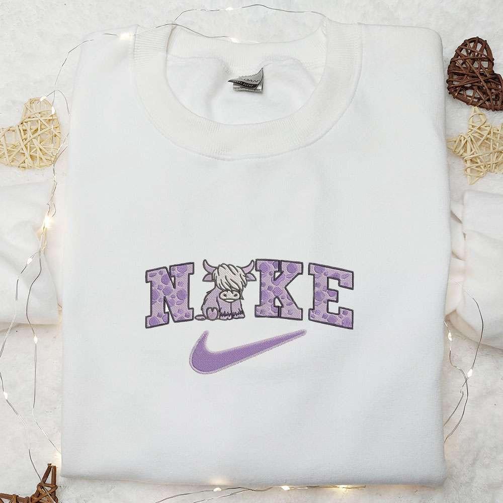 Purple Highland Cow Animal Embroidered Shirt, Animal Lover, Best Gift For Family