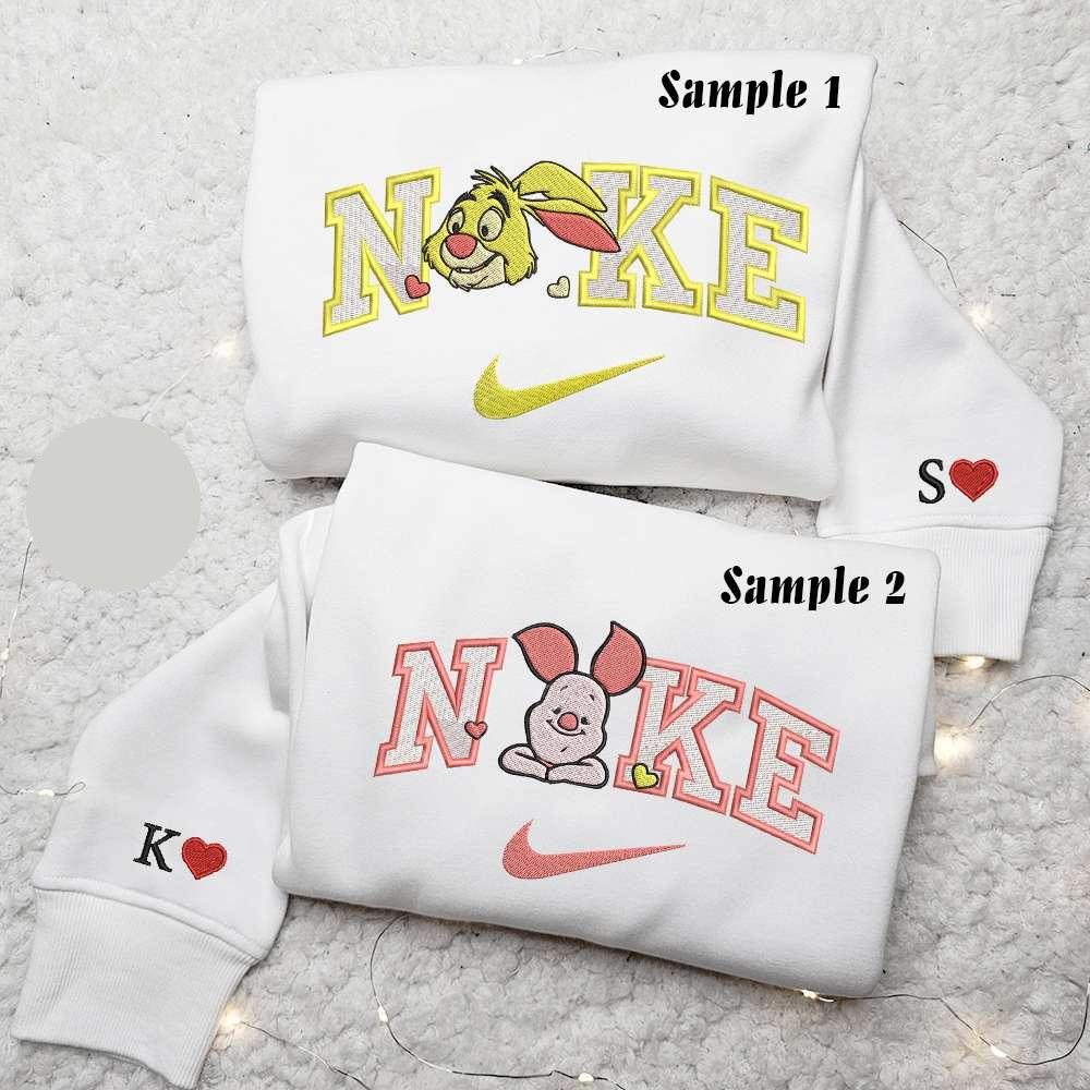 Rabbit And Piglet X Nike Embroidered Couple Shirt Disney Characters Embroidered Shirt Nike Inspired Embroidered Hoodie