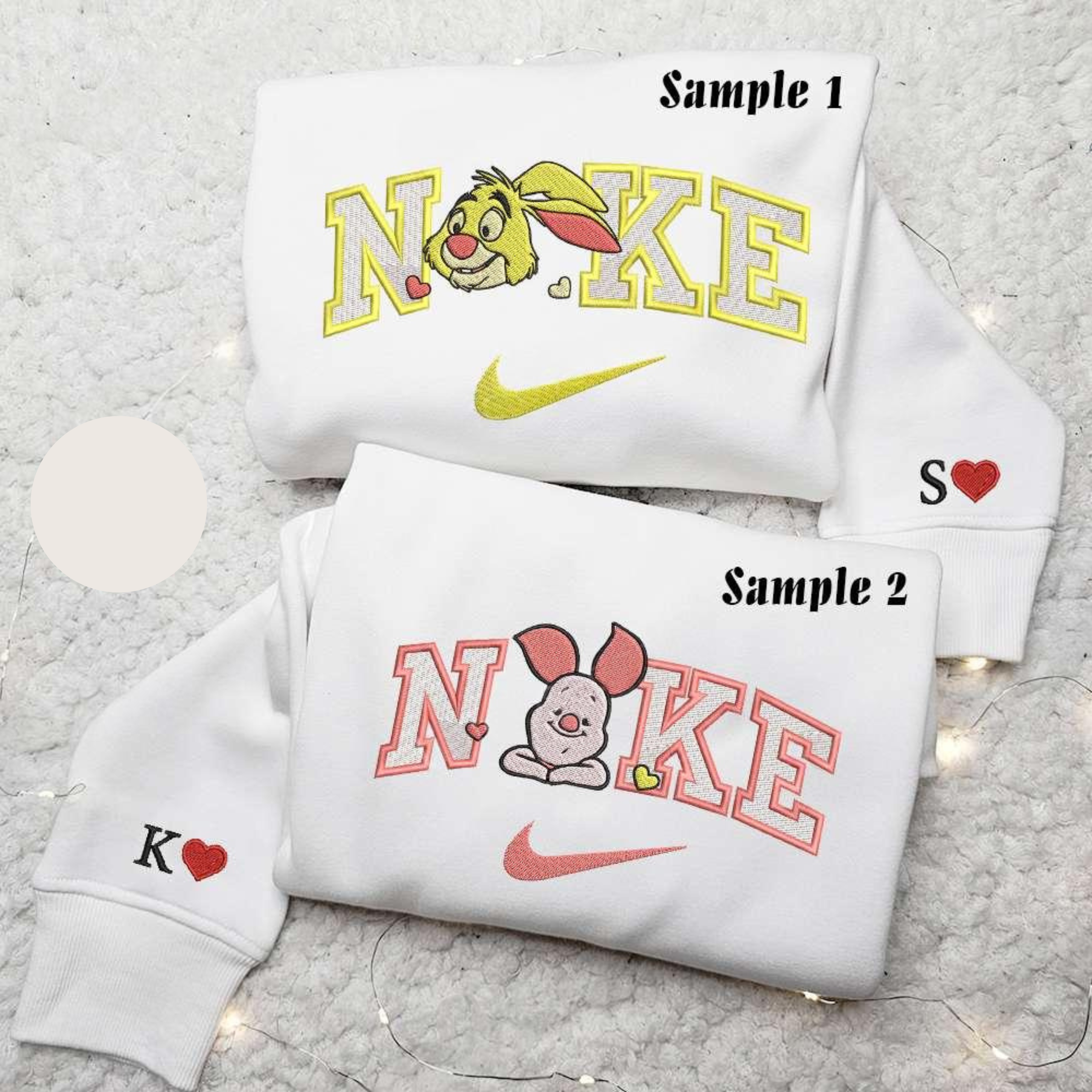 Rabbit And Piglet x Nike Embroidered Couple Shirt Disney Characters Embroidered Shirt Nike Inspired Embroidered Hoodie