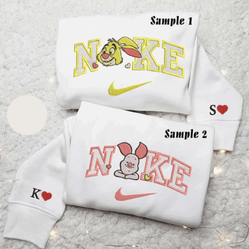 Rabbit And Piglet x Nike Embroidered Couple Shirt Disney Characters Embroidered Shirt Nike Inspired Embroidered Hoodie