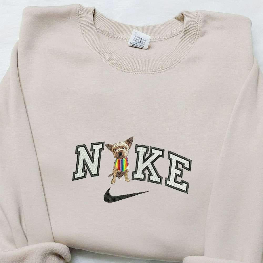 Rainbow Dog x Nike Embroidered Shirt Animal Embroidered Hoodie Nike Inspired Embroidered Sweatshirt