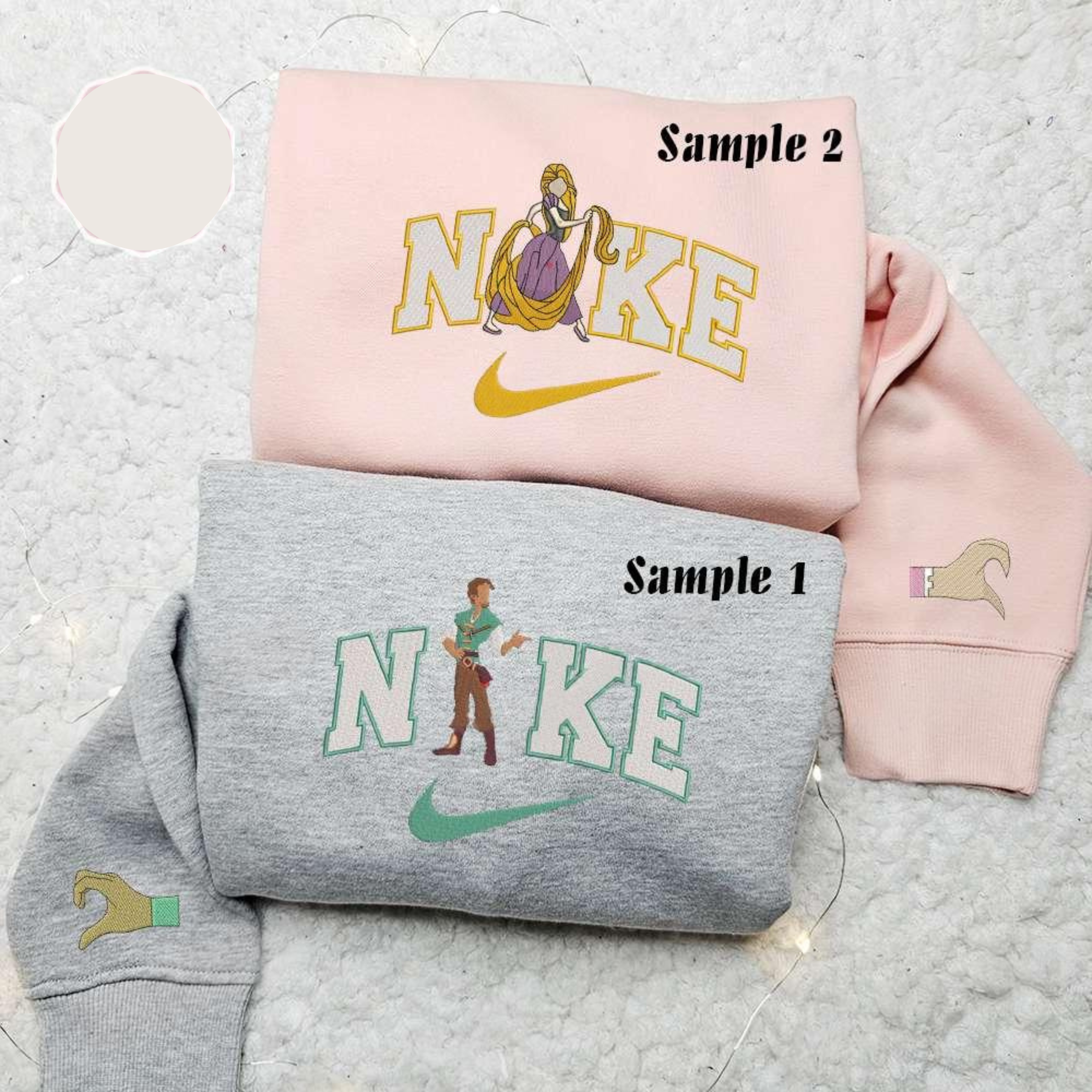 Rapunzel And Flynn x Nike Couple Embroidered Shirt Disney Characters Embroidered Hoodie Valentines Day Embroidered Sweatshirt
