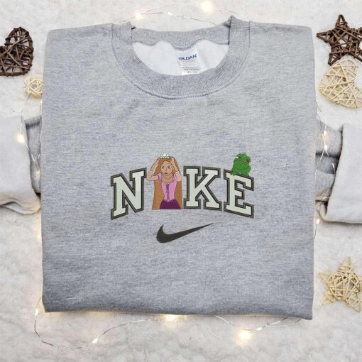 Rapunzel And Lizard X Nike Cartoon Embroidered Shirt Disney Characters Embroidered Sweatshirt Custom Embroidered Hoodie