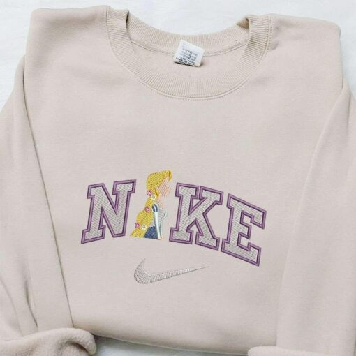 Rapunzel X Nike Cartoon Embroidered Shirt Disney Characters Embroidered Sweatshirt Custom Embroidered Hoodie