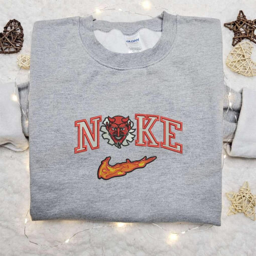 Red Devil x Nike Embroidered Hoodie Nike Inspired Embroidered Shirt Best Halloween Gift Ideas