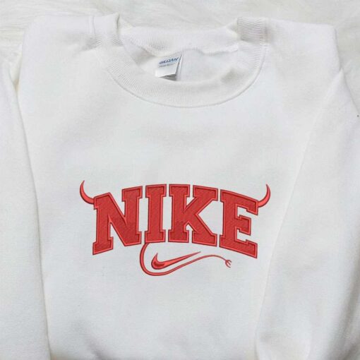 Red Devil x Nike Embroidered Shirt Halloween Embroidered Shirt Custom Nike Embroidered Shirt