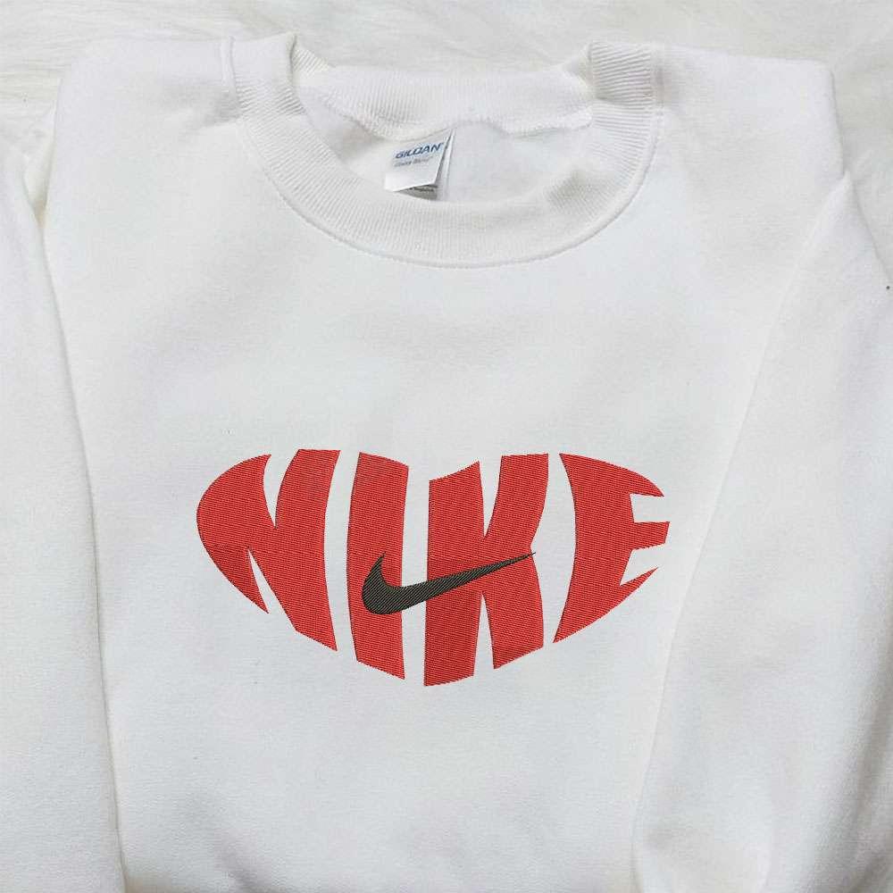 Red Heart Love x Nike Swoosh Embroidered Shirt Nike Inspired Logo Shirt Best Valentine's Day Gift