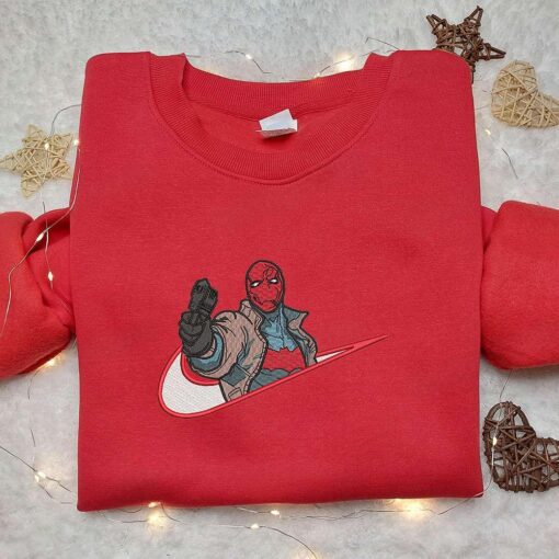 Red Hood x Nike Movie Embroidered Shirt Marvel Universe Embroidered Sweatshirt Custom Embroidered Hoodie