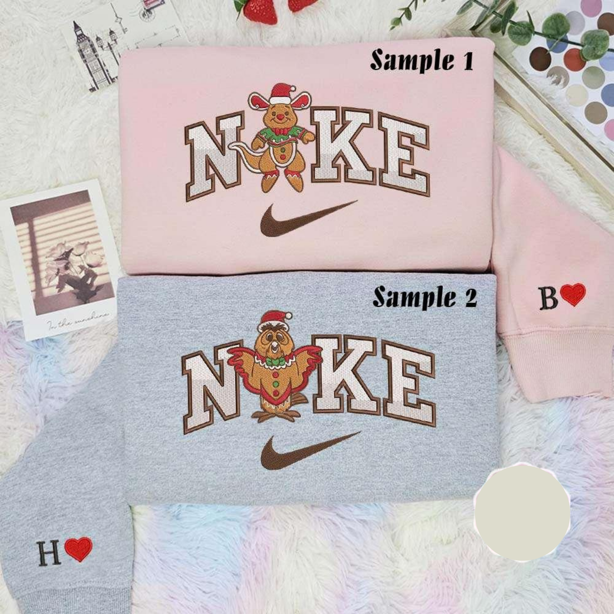 Roo And Owl Gingerbread Pooh Team Christmas Embroidered Couples Shirts