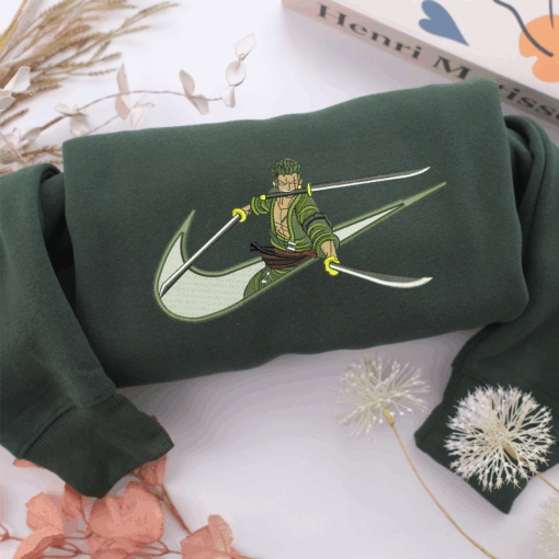Roronoa Zoro Swoosh Nike Embroidered Sweatshirt, Nike Movie Inspired, Best Gifts Idea For Him Her - Image 3