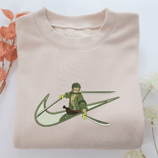 Roronoa Zoro Swoosh Nike Embroidered Sweatshirt, Nike Movie Inspired, Best Gifts Idea For Him Her