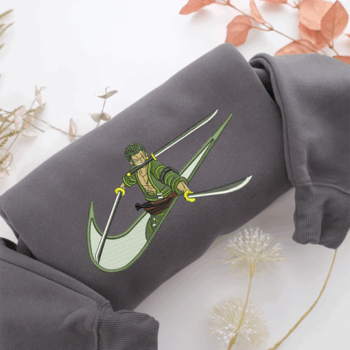 Roronoa Zoro Swoosh Nike Embroidered Sweatshirt, Nike Movie Inspired, Best Gifts Idea For Him Her - Image 4