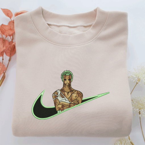 Roronoa Zoro Swoosh v1 Nike Embroidered Sweatshirt, Nike Movie Inspired, Best Gifts Idea For Him Her
