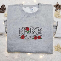 Rose Flower x Nike Embroidered Sweatshirt Nike Inspired Embroidered Shirt Best Gift Ideas for Family