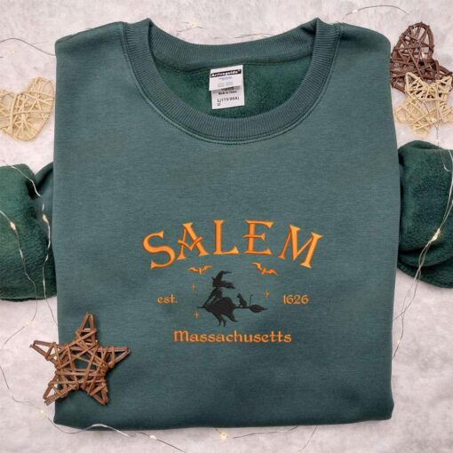 Salem Massachusetts Witch Halloween Embroidered Shirt