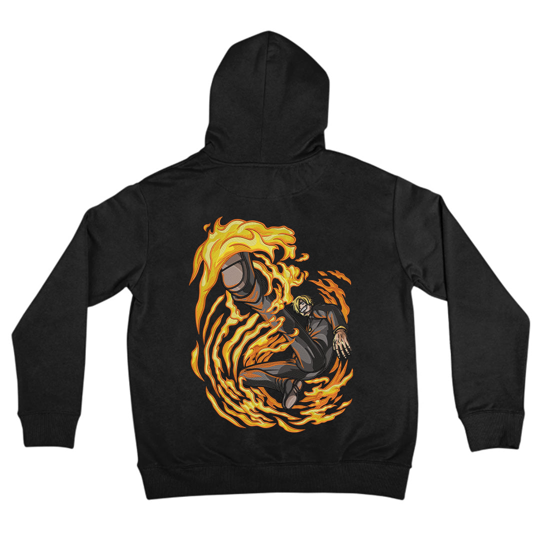 Sanji Flame Hoodie Embroidered Hoodie Anime Best Gift Idea For Fan