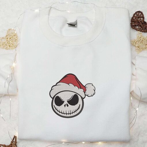 Santa Claus Jack Skellington Embroidered Sweatshirt Cute Halloween Embroidered Hoodie Best Christmas Gift Ideas