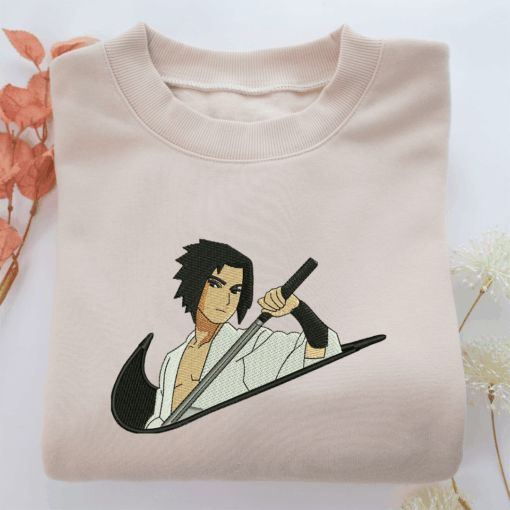Sasuke Uchiha Swoosh Nike Embroidered Sweatshirt, Nike Movie Inspired, Best Gifts Idea For Him Her