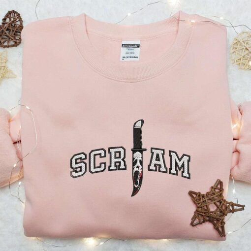 Scream Ghost Face In Knife Embroidered Shirt Horror Characters Embroidered Shirt Best Gifts for Halloween Lovers