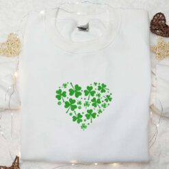 Shamrock Heart Embroidered Shirt Saint Patricks Day Embroidered Hoodie Best Holiday Gift Ideas