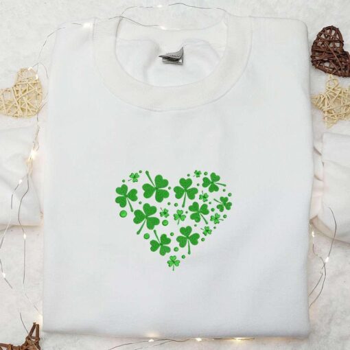 Shamrock Heart Embroidered Shirt Saint Patricks Day Embroidered Hoodie Best Holiday Gift Ideas