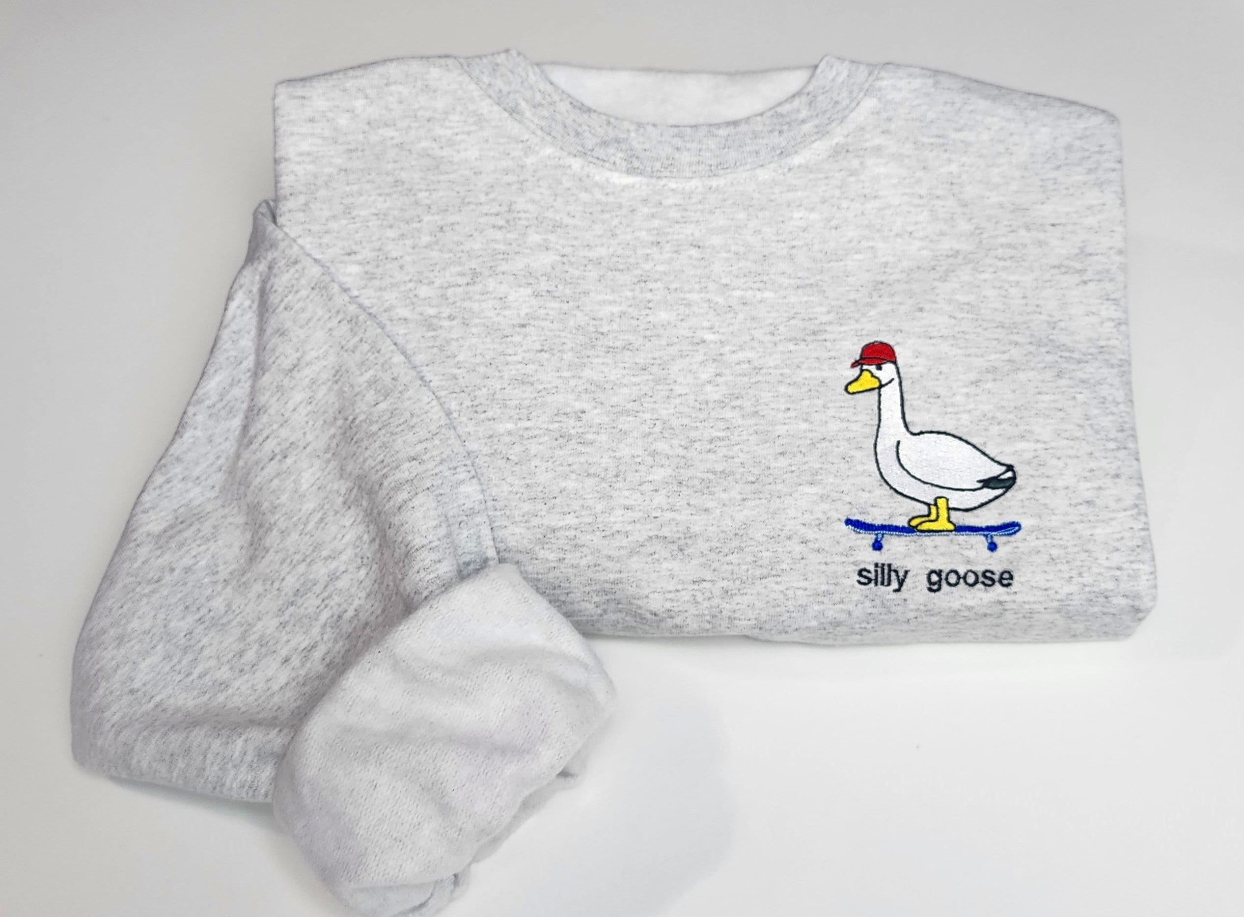 Silly Goose Skate Board Embroidered Sweatshirt - Funny Silly Goose Embroidered Sweatshirt - Embroidered Pocket Design