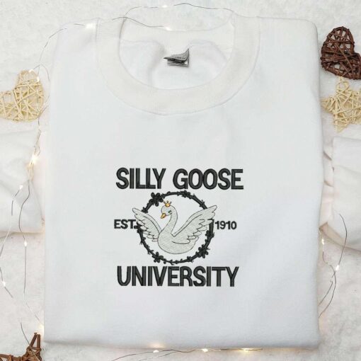 Silly Goose University Est 1910 Embroidered Shirt Animal Embroidered Shirt Cute Embroidered Shirt
