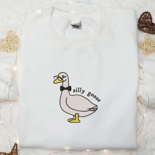 Silly Goose with Glasses Embroidered Shirt Animal Embroidered Shirt Funny Embroidered Shirt