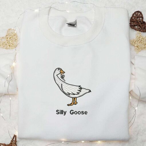 Silly Goose with Gun Embroidered Shirt Animal Embroidered Shirt Funny Embroidered Shirt