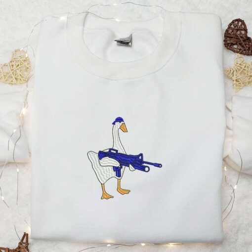 Silly Goose with Gun Embroidered Shirt Animal Embroidered Shirt Funny Embroidered Shirt 1