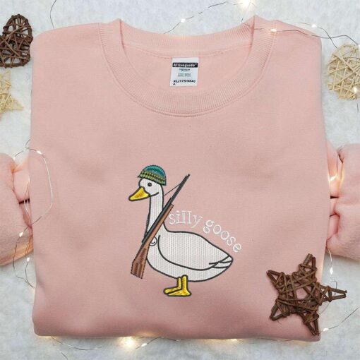 Silly Goose with Gun Embroidered Shirt Animal Embroidered Shirt Funny Embroidered Shirt 2