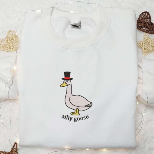 Silly Goose with Hat Embroidered Shirt Animal Embroidered Shirt Funny Embroidered Shirt