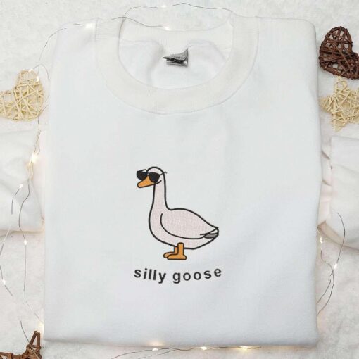 Silly Goose with Sunglasses Embroidered Shirt Animal Embroidered Shirt Funny Embroidered Shirt