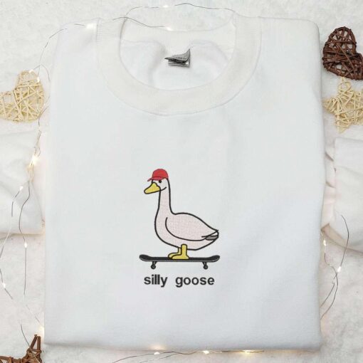 Skateboarding Silly Goose Embroidered Shirt Animal Embroidered Shirt Cute Embroidered Shirt