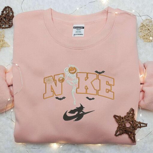 Skeleton Pumpkin Witch x Nike Embroidered Sweatshirt Nike Inspired Embroidered Shirt Best Halloween Gift Ideas